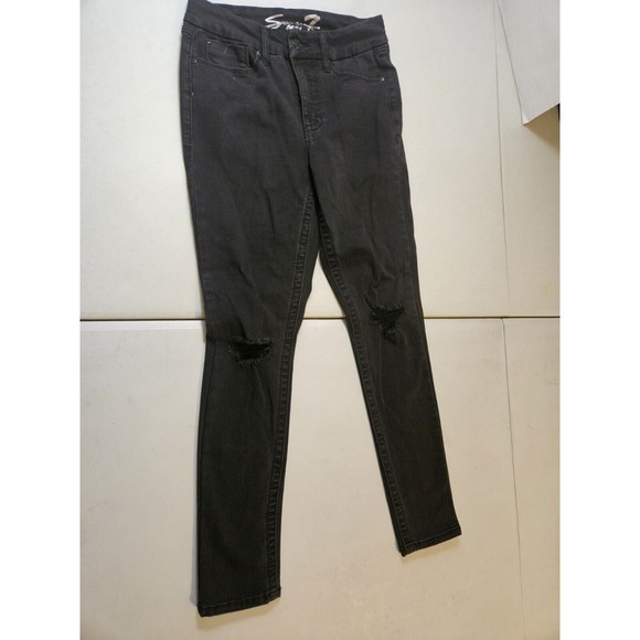 SEVEN 7 Tummy Less High Rise Skinny Jeans Sz 6 Black Distressed Womens - Picture 1 of 9
